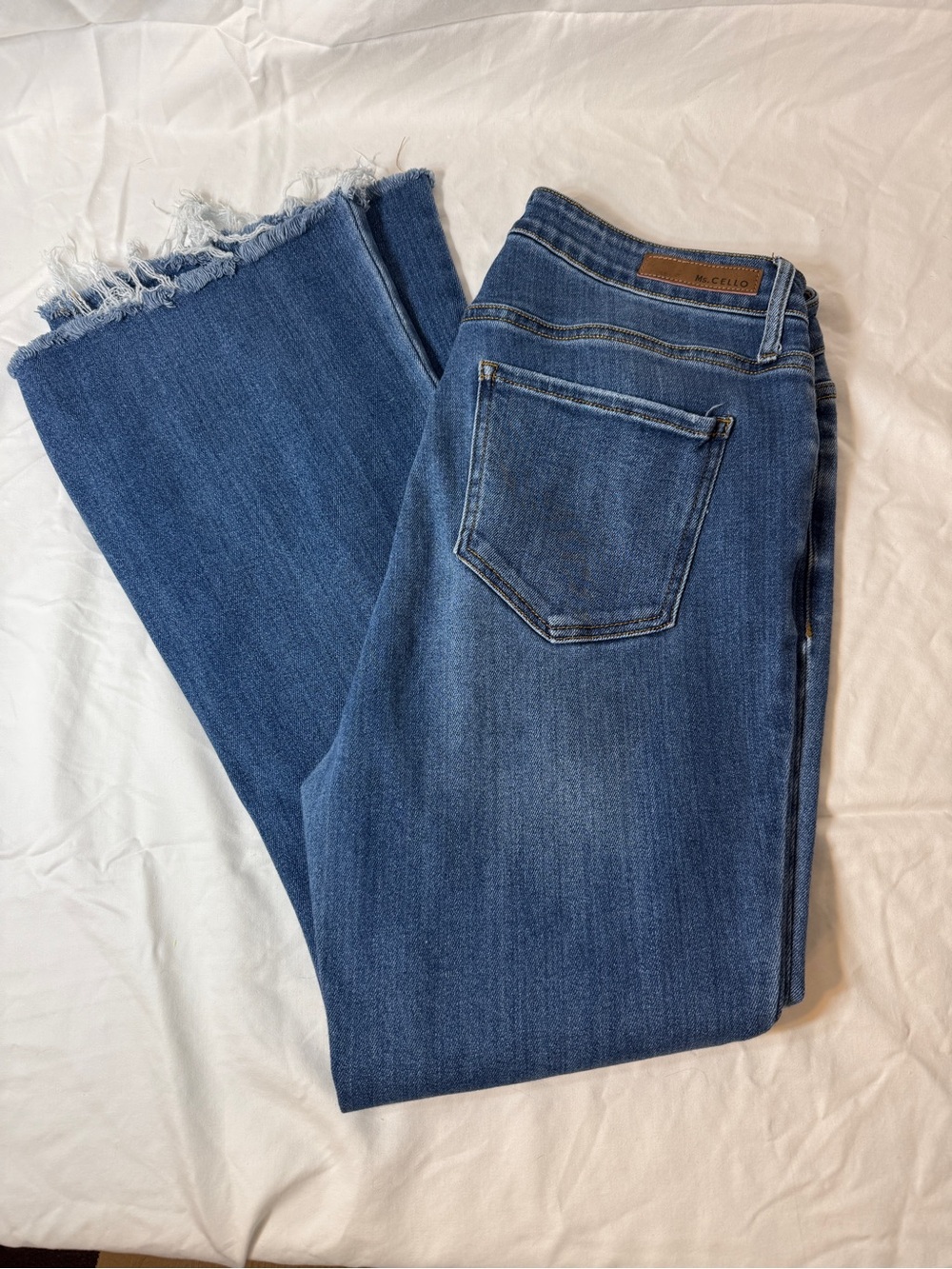 Cello Women's Medium Blue Flare Jeans with Frayed Hem